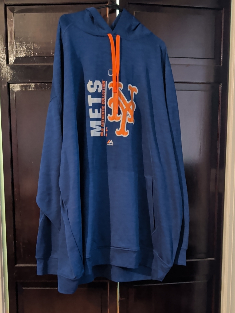 Majestic Blue Mets Pullover Hoodie with Orange Logo